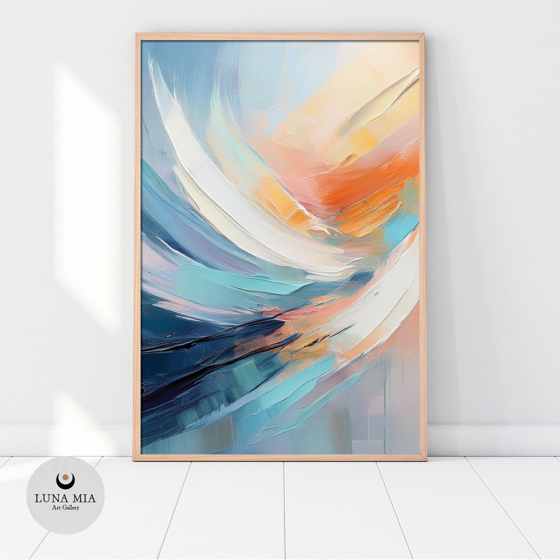 Sweeping Blue and Orange Abstract Brushstroke Wave Art Poster - Image 2