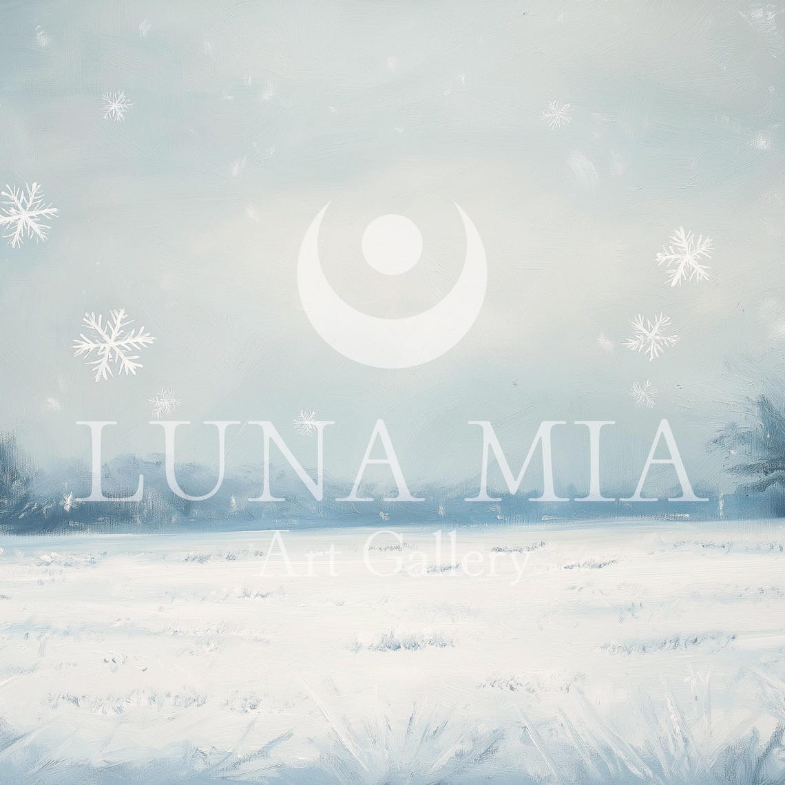 Quiet Winter Field With Falling Snowflakes Under A Pale Sky Poster - Image 5