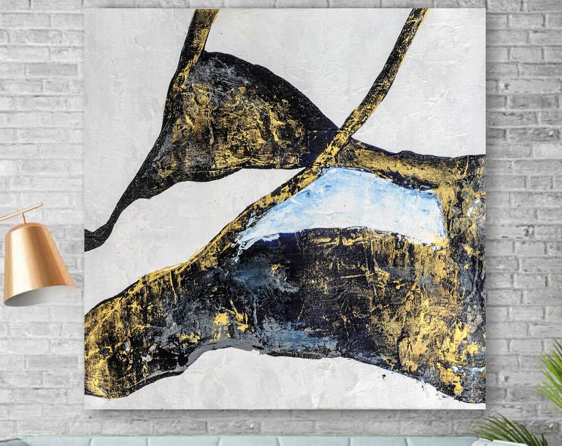 Black Gold Branch Organic Abstract Painting White Modern Wall Poster - Image 3