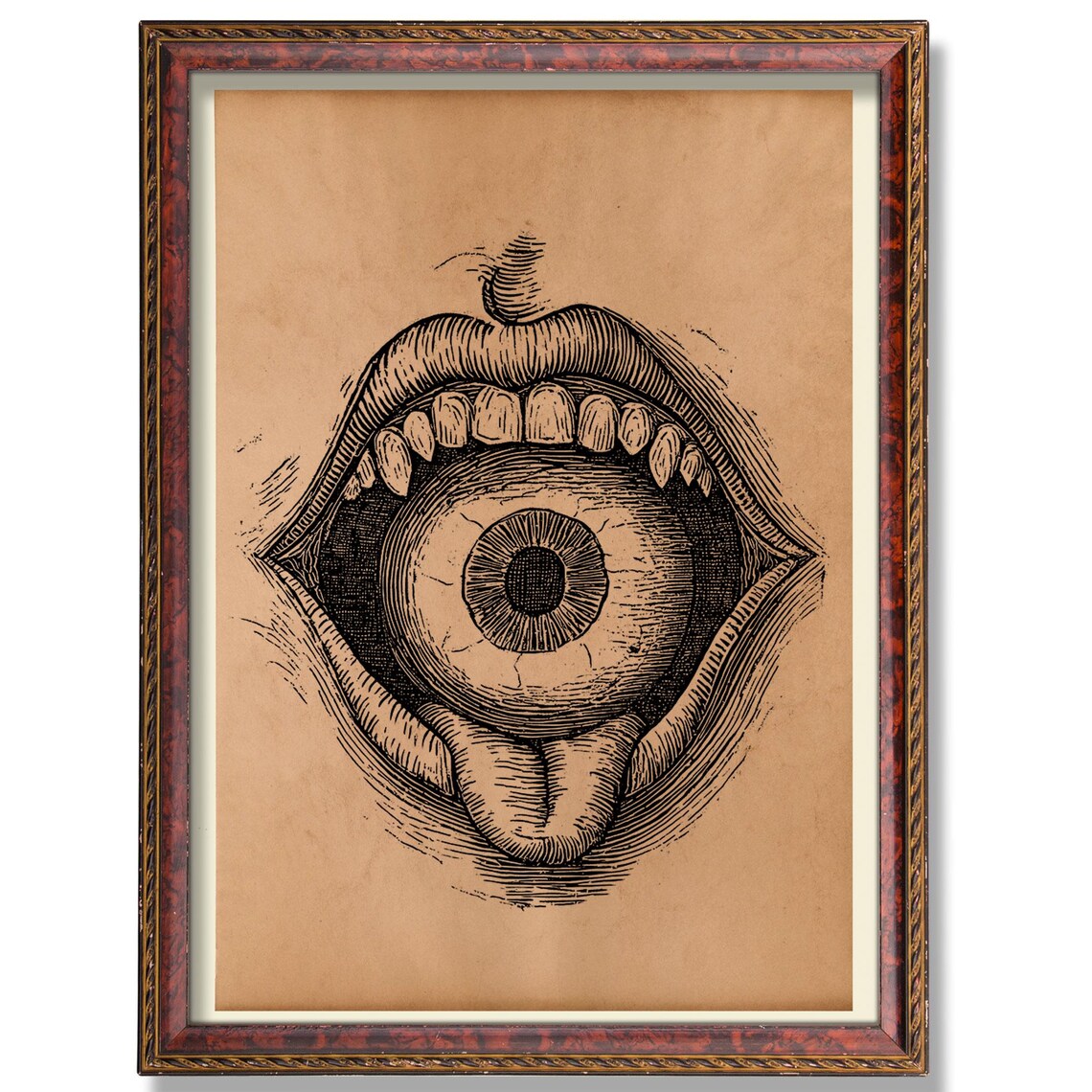 Surreal Eyeball Mouth Vintage Anatomy Engraving Artwork Poster