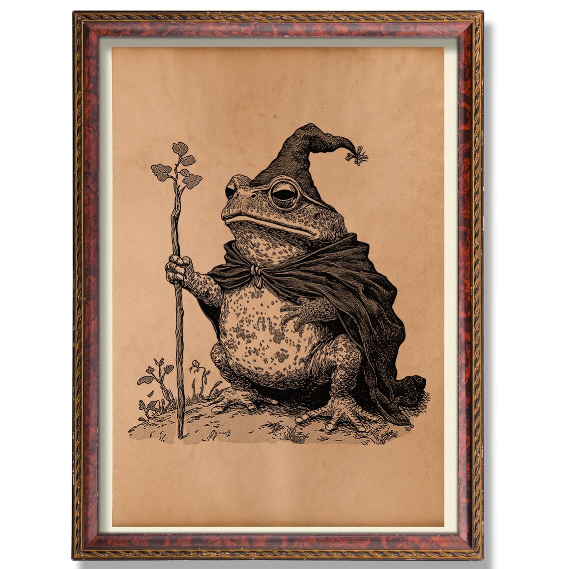 Vintage Wizard Toad Art Print, Rustic Fantasy