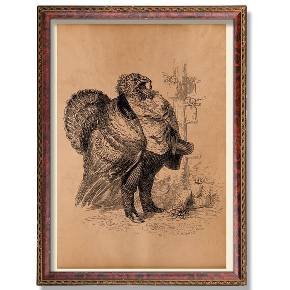 Gentleman Turkey Merchant Vintage Anthropomorphic Etching Poster