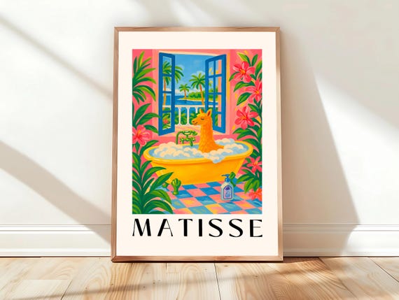 Matisse Art Print Llama Bathroom Decor Pink Wall Animal