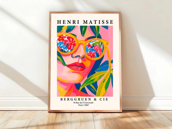 Woman In Sunglasses Summer Tropical Poster Pink Matisse Fauvism Art Mid Century Print Maximalist Wall