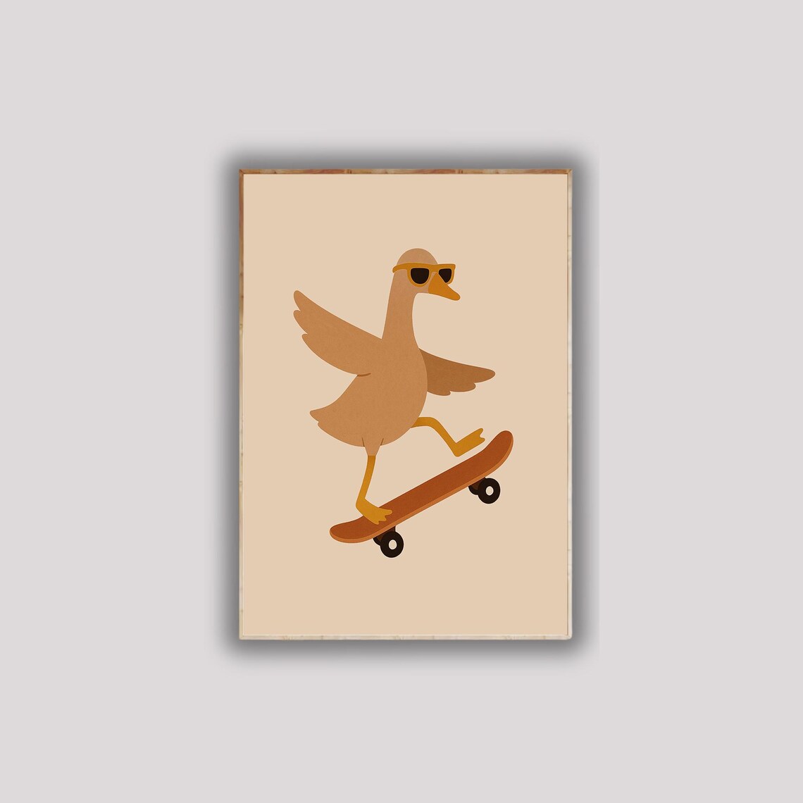 Cool Goose Riding Skateboard Sunglasses Funny Bird Wall Poster