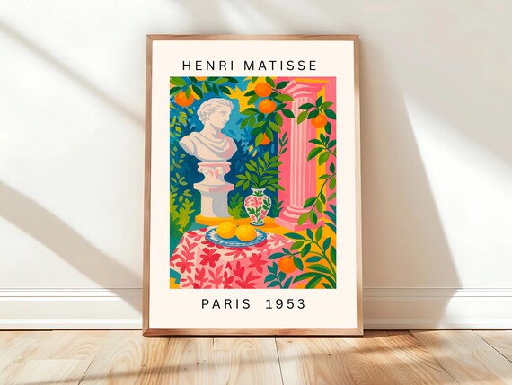 Antique Marble Statue Bust Orange Trees Henri Matisse Paris 1953 Poster