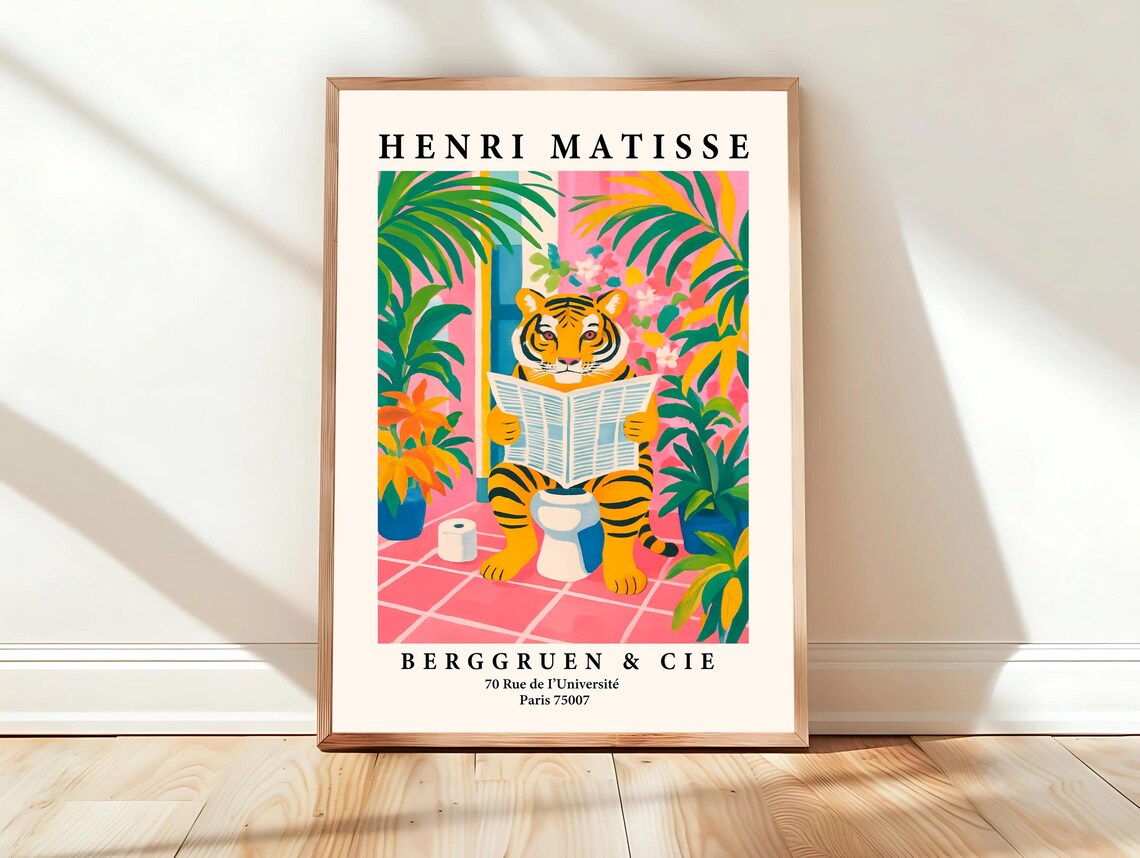 Kangaroo In Bathtub Art Print Dopamine Funny Matisse Poster Pink Tropical Bathroom Decor
