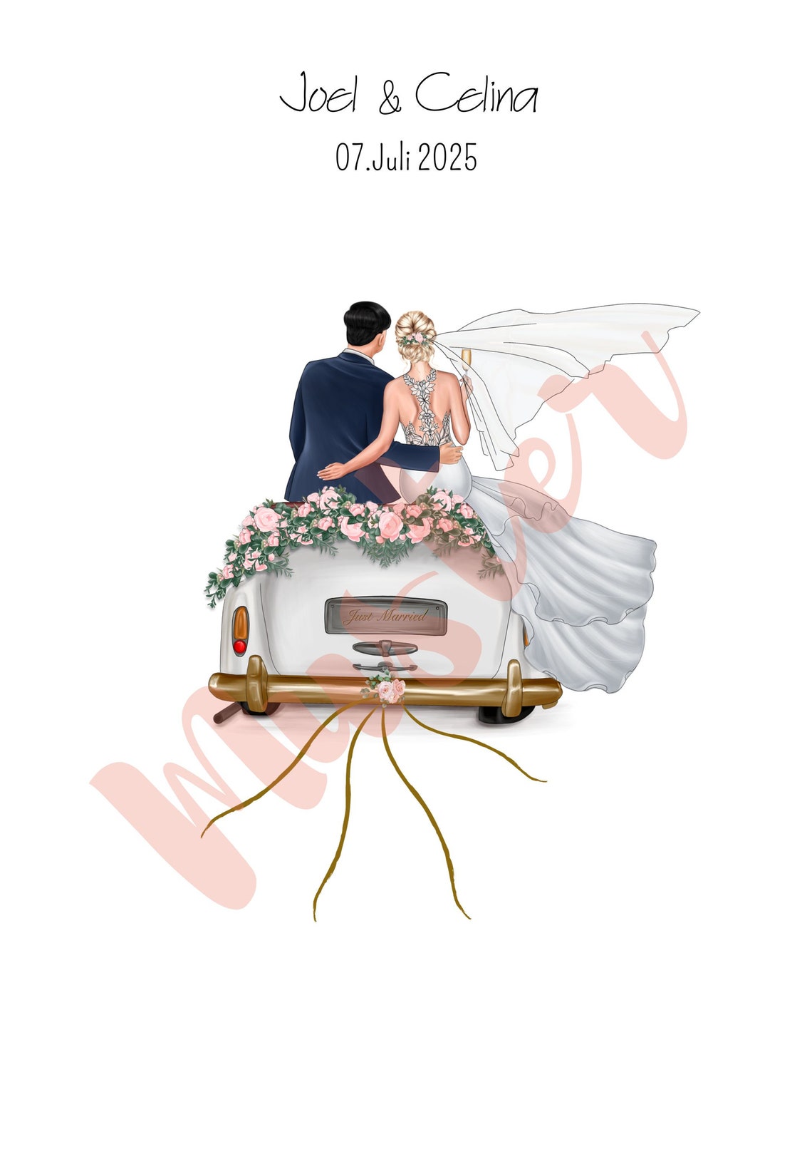 Joel and Celina July 2025 Personalized Just Married Car Wedding Poster - Image 3