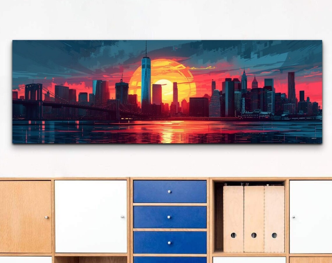New York City Skyline Sunset Colorful Pop Art Style Wall Art