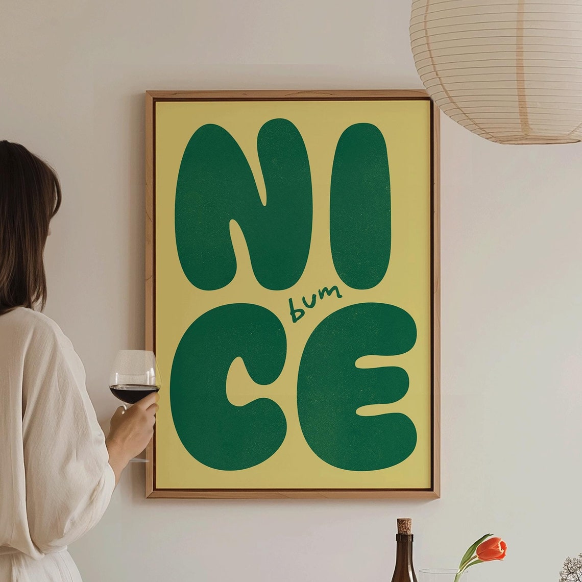 Nice Bum Cheeky Green Bubble Letter Retro Typography Wall Poster