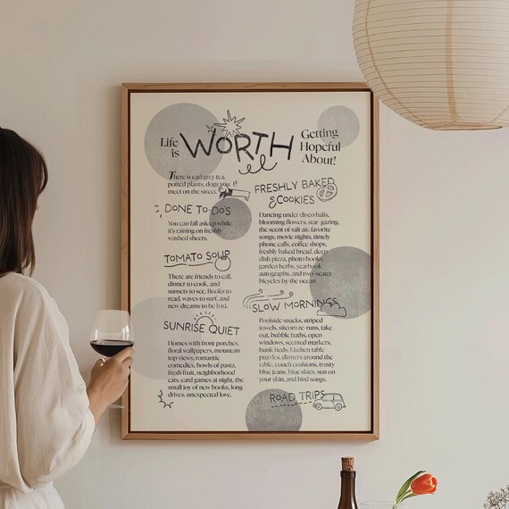 Life Is Worth Getting Hopeful About Gratitude List Grey Wall Art Poster