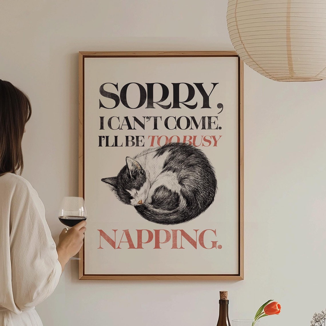 Sorry Too Busy Napping Funny Sleeping Cat Sketch Humor Quote Poster