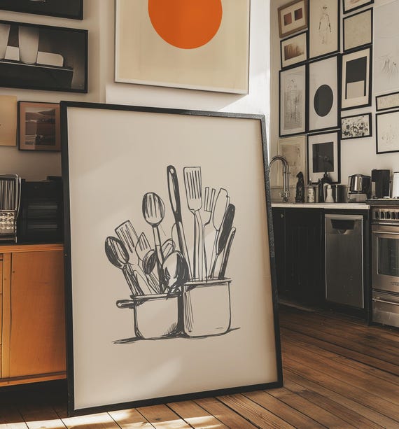 Vintage Utensils Print Retro Poster Art Trendy Home Decoration Kitchen Drawing Illustration Minimal Artwork