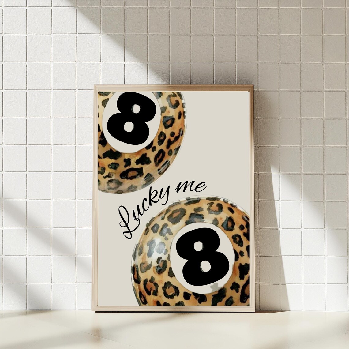 Lucky Me 8 Ball Poster Leopard Pattern Retro Trendy Eight Ball Wall Decor