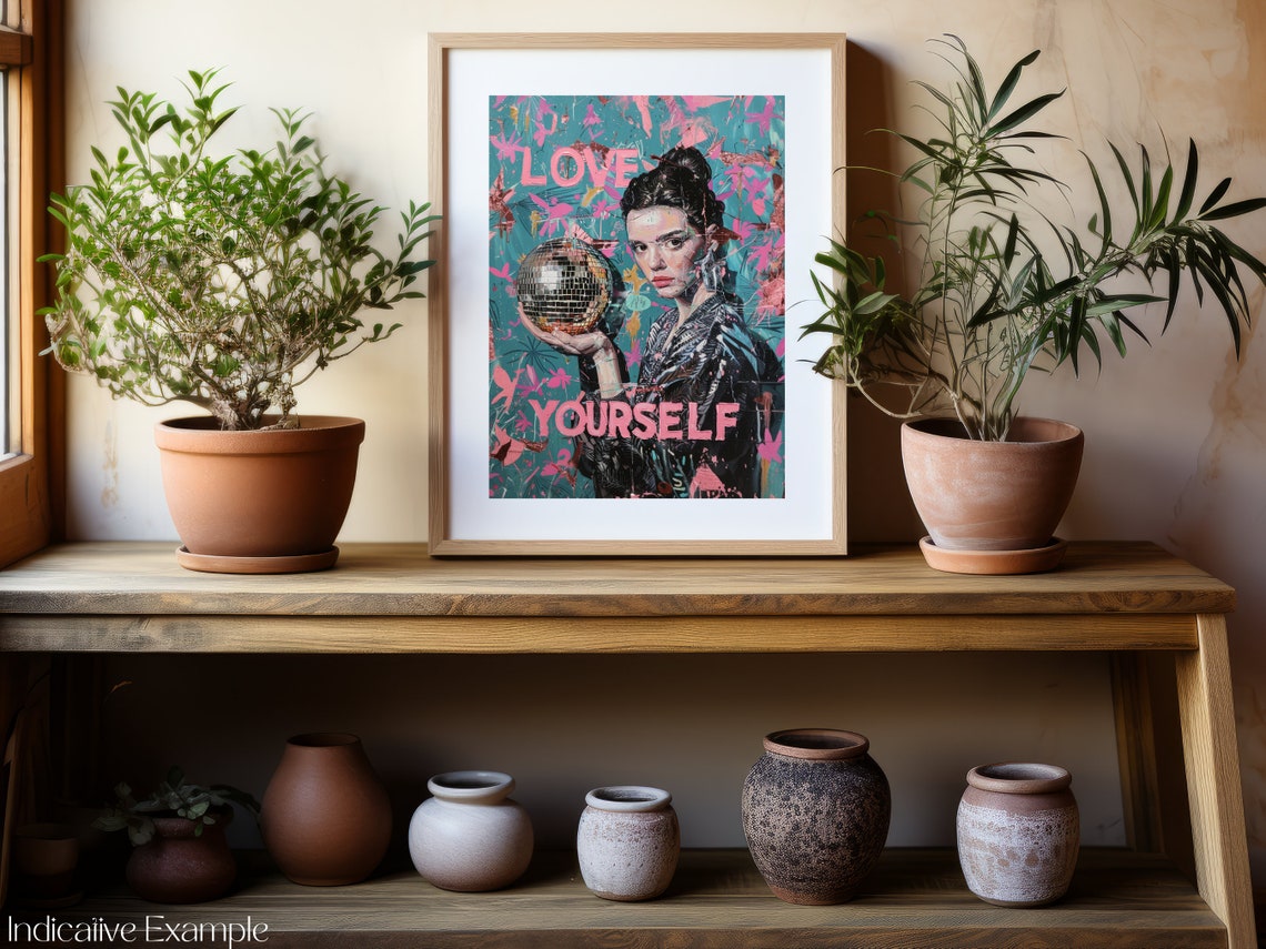 Love Yourself Disco Ball Pink Teal Graffiti Self Love Art Poster - Image 2