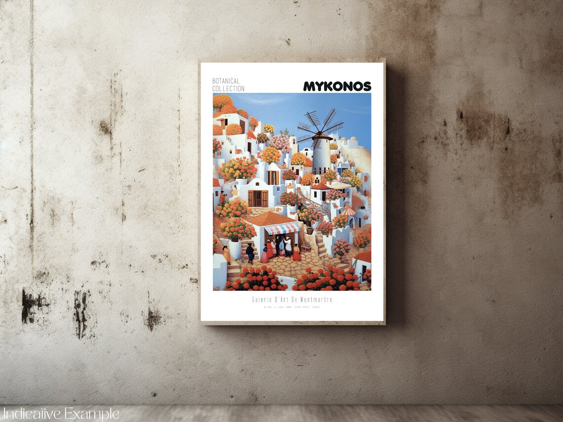 Mykonos Botanical Collection Windmill Whitewash Village Market Poster - Image 2