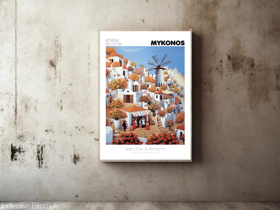 Mykonos Print Mykonos Vintage Poster Mykonos Wall Art Henri Rousseau Print Flower Market Poster Greek Islands Print Mykonos Windmills - Image 2