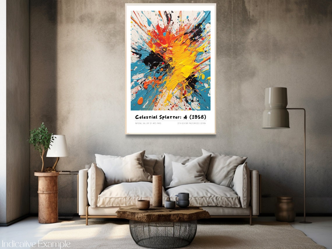 Celestial Splatter A 1958 Bold Red Yellow Blue Burst Art Poster - Image 3