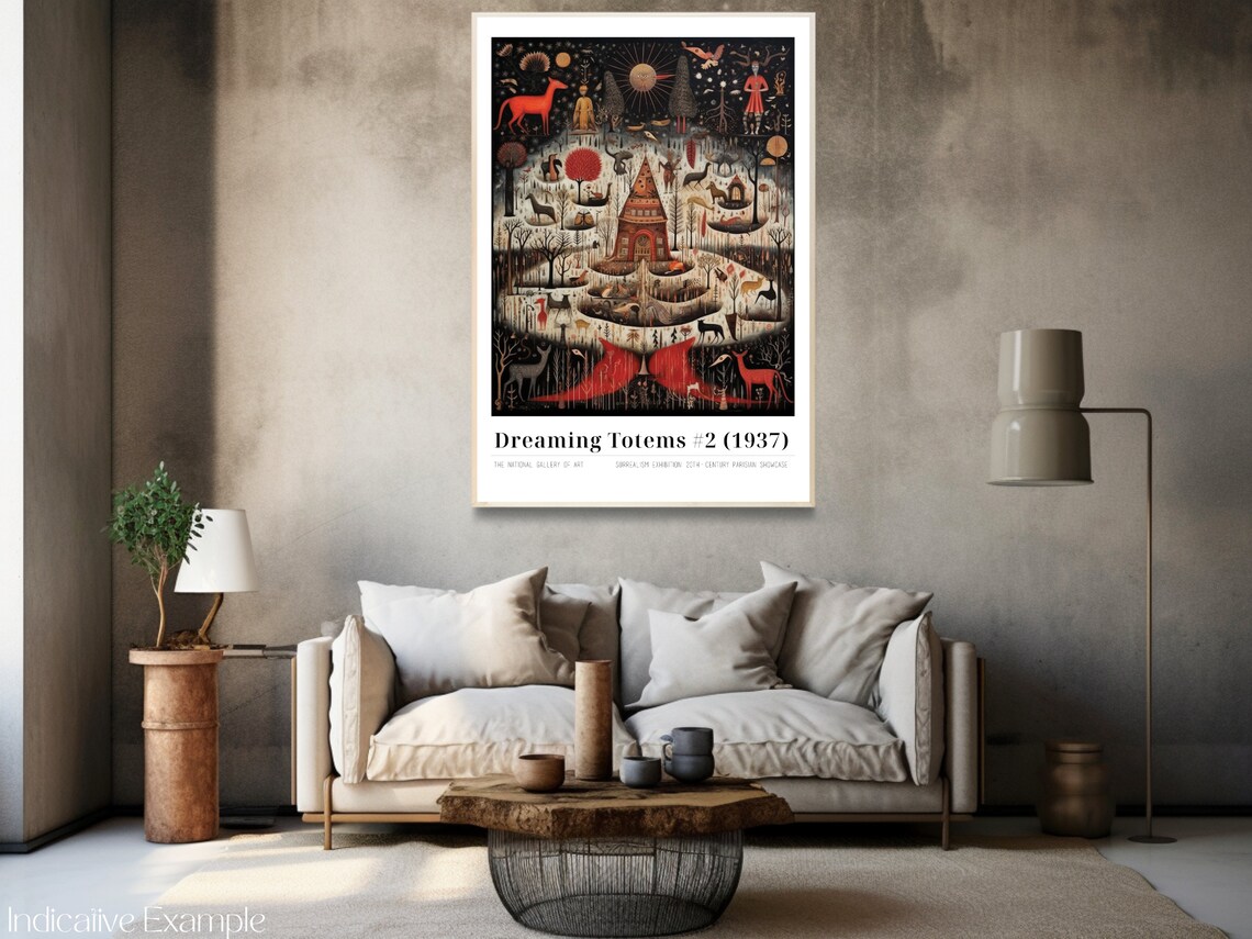 Dreaming Totems 1937 Surrealist Woodland Deer and Temple Poster - Image 3