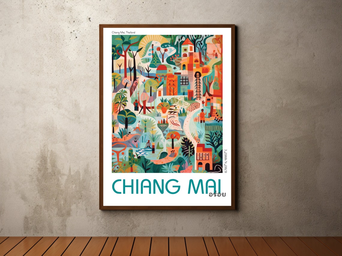 Chiang Mai Thailand Temple Jungle Modern Illustrated Travel Poster