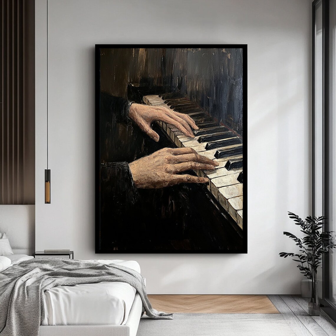 Moody Piano Hands Playing Keys Dark Expressive Oil Painting Music Art Poster - Image 4