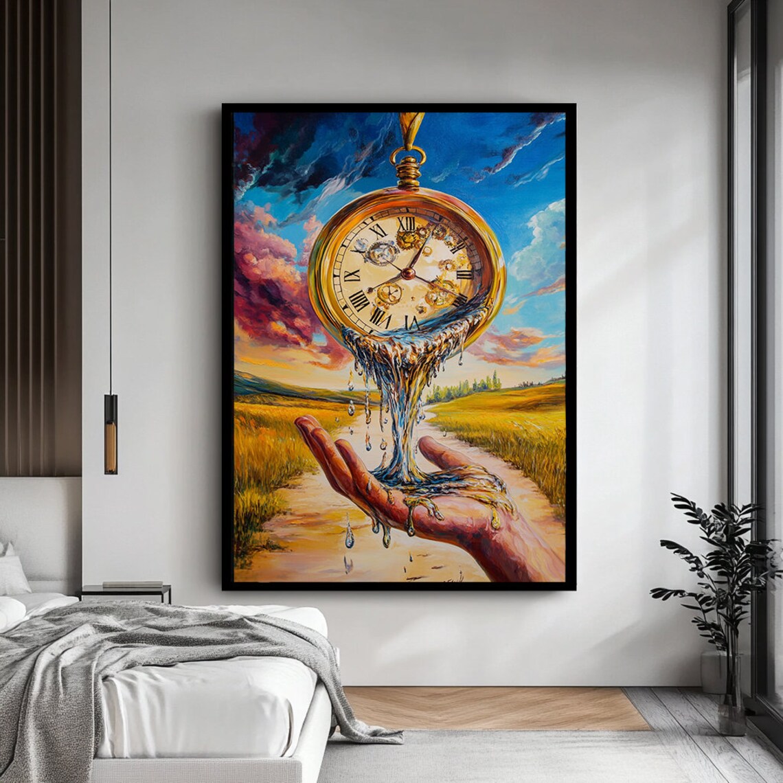 Melting Pocket Watch Pouring Water Into Hand Surreal Time Art Poster - Image 4