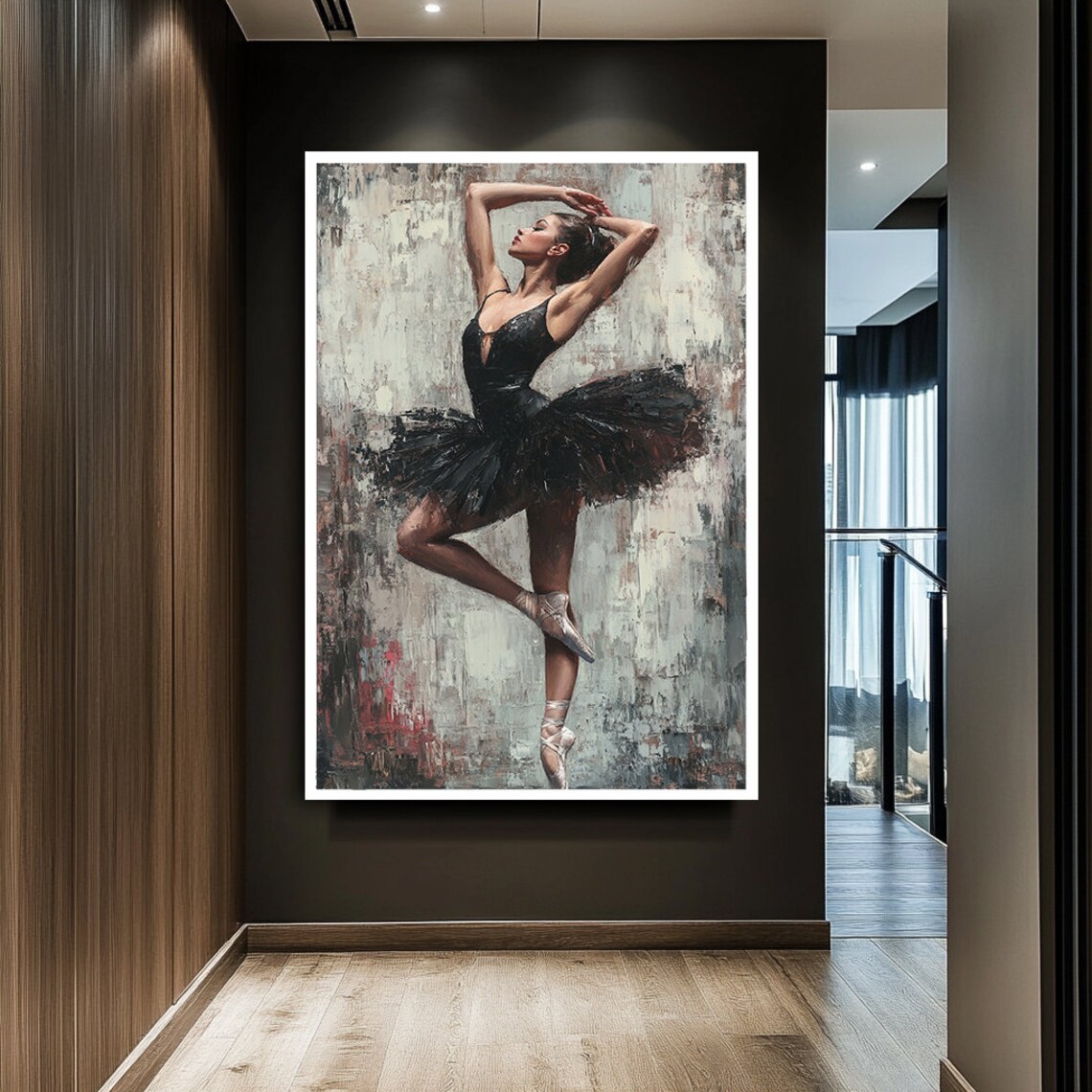 Ballerina Dancing Black Tutu Abstract Painting Elegant Dance Art Poster - Image 2