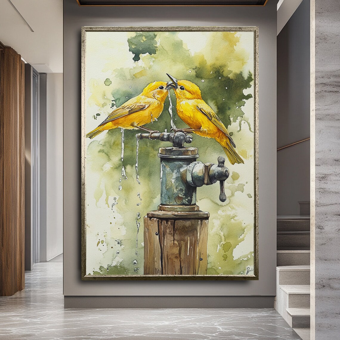 Kissing Birds Art, Romantic Whimsical Bird Illustration - Image 2