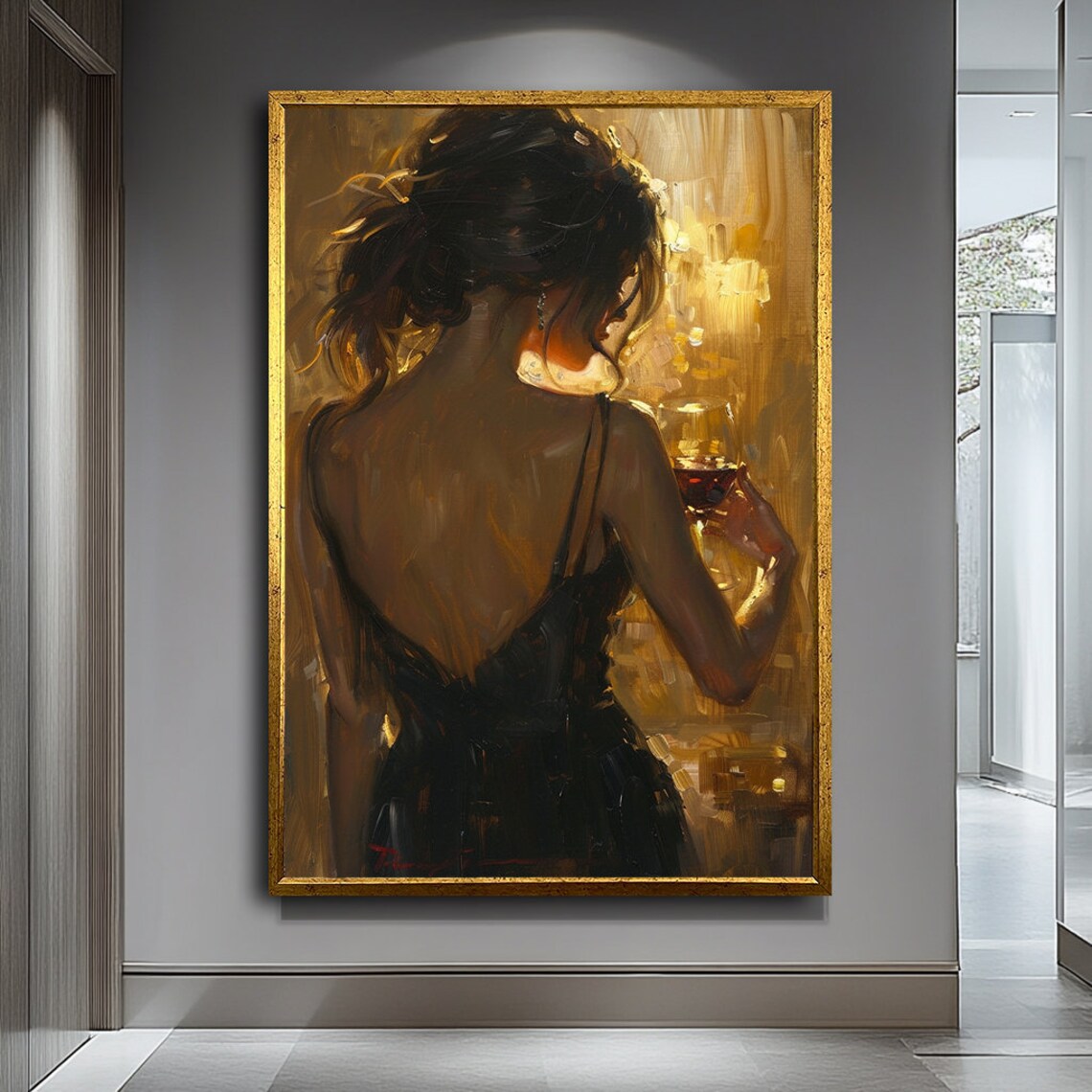 Woman Holding Glass, Modern Glamour Wall Art Print