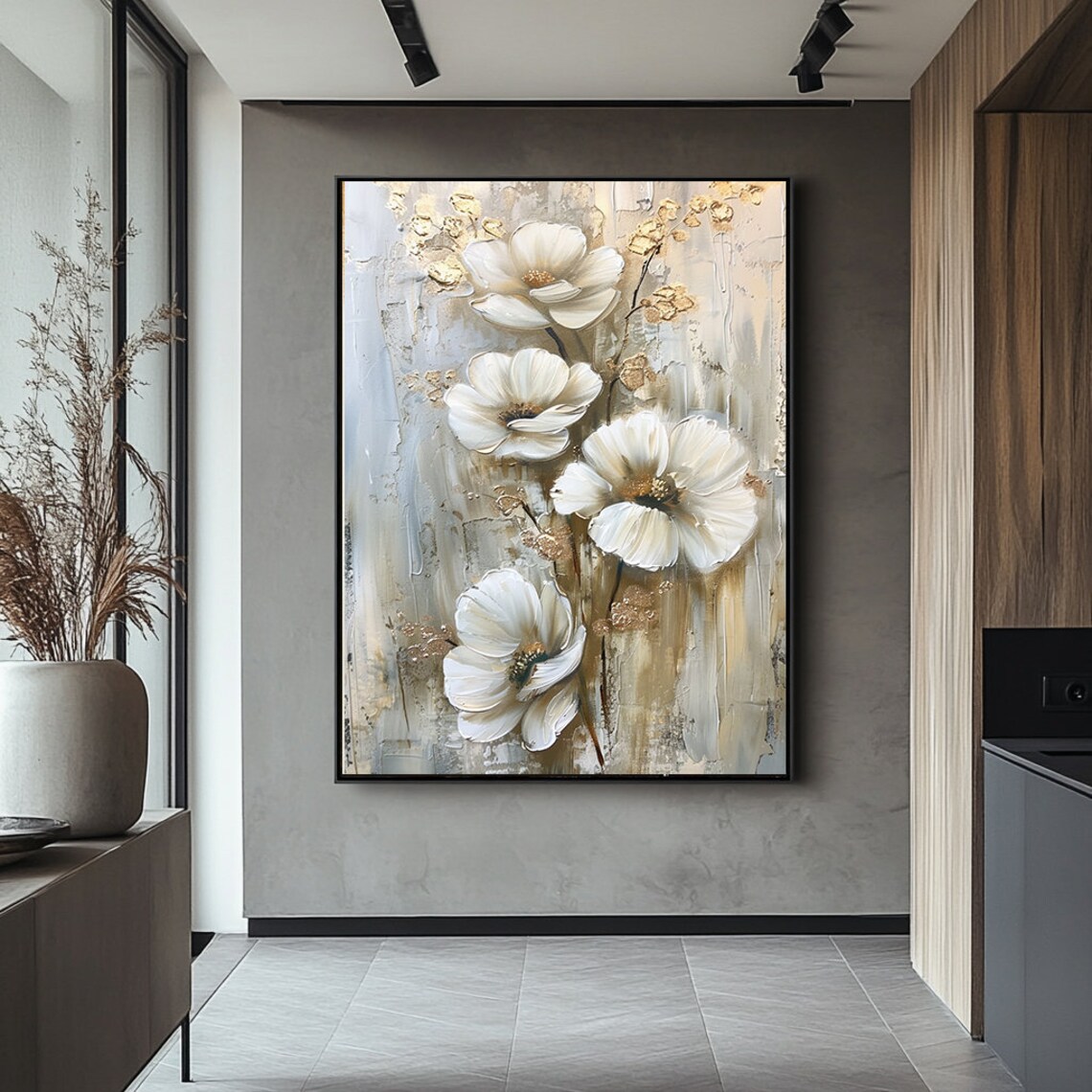 White Anemone Flowers In Impasto Style Painterly Floral Wall Art