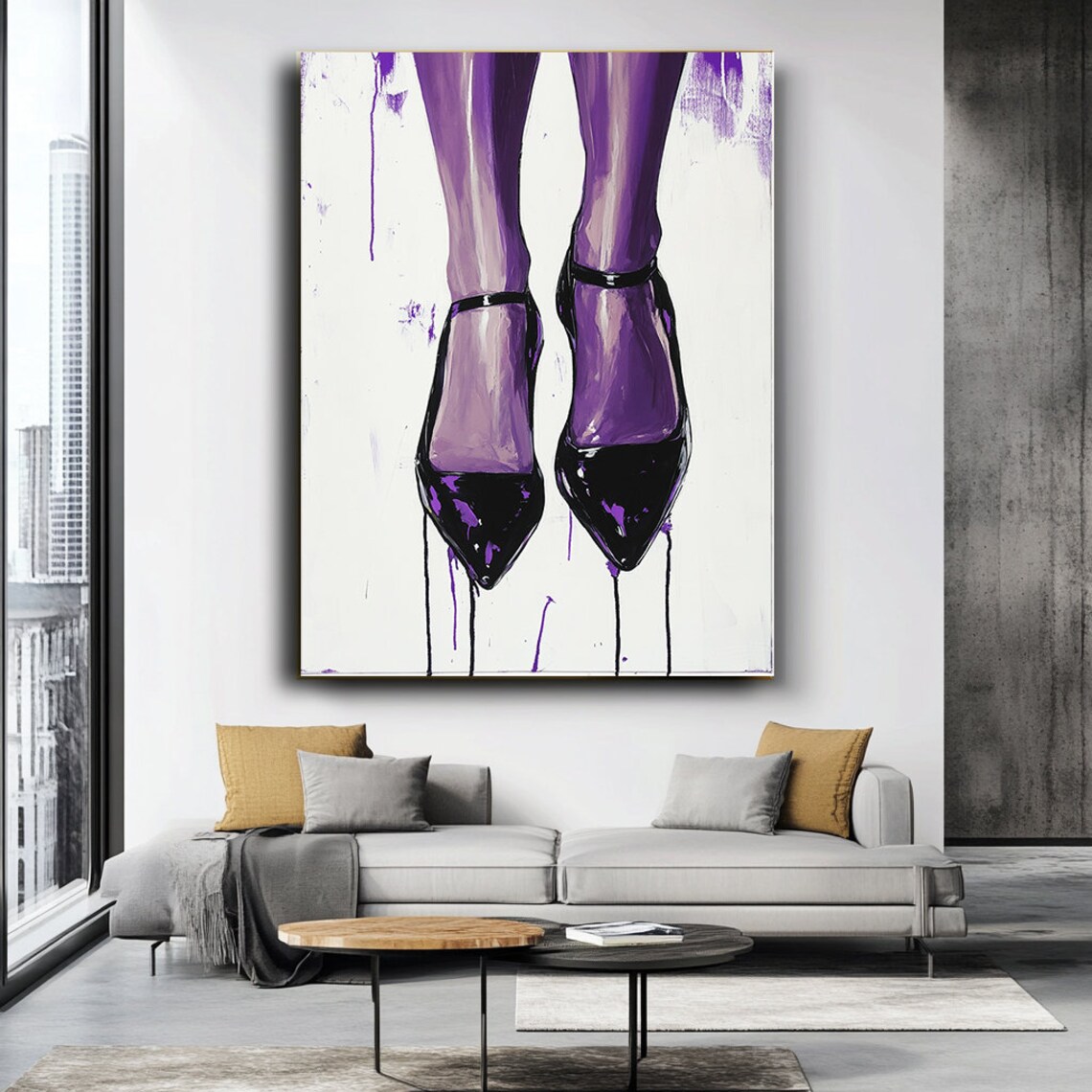 Fashion Illustration Purple Legs Black Heels Dripping Paint Modern Art Wall Poster - Image 3