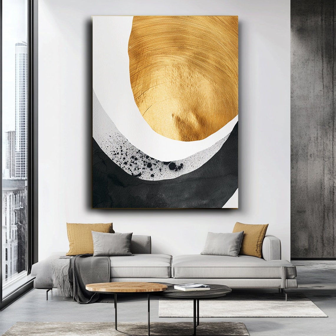 Modern Abstract Art Gold Gray Black And White Abstract Art Modern Geometric Print Elegant Neutral Wall Decor - Image 3