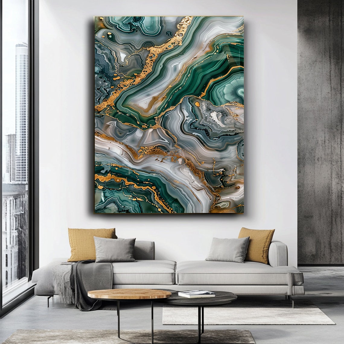 Emerald Green Marble Gold Vein Luxury Abstract Marble Art Poster - Image 3