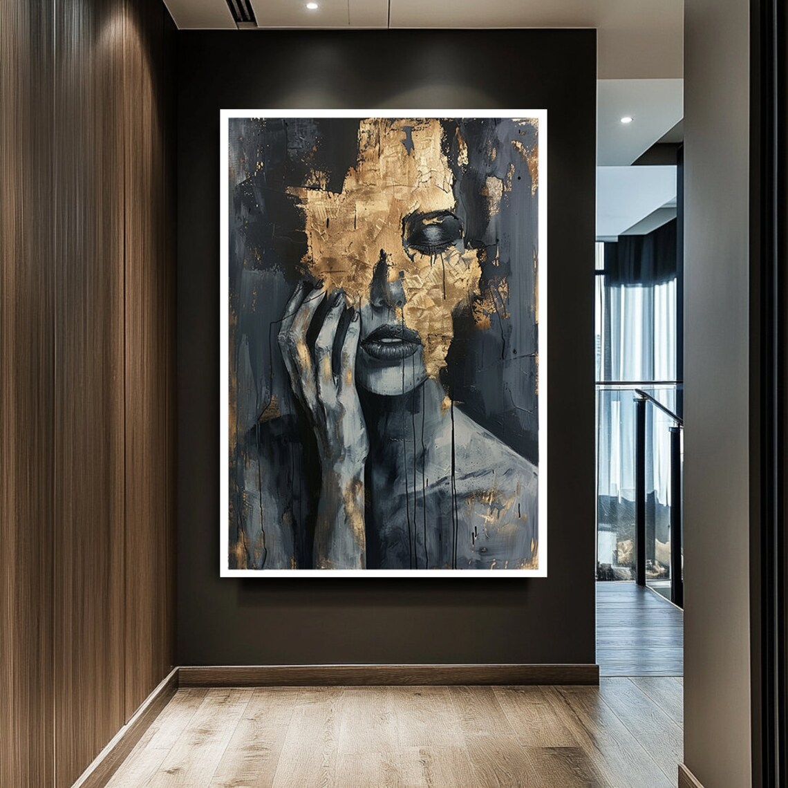 Gold Leaf Woman Portrait Dark Moody Abstract Beauty Art Poster - Image 2