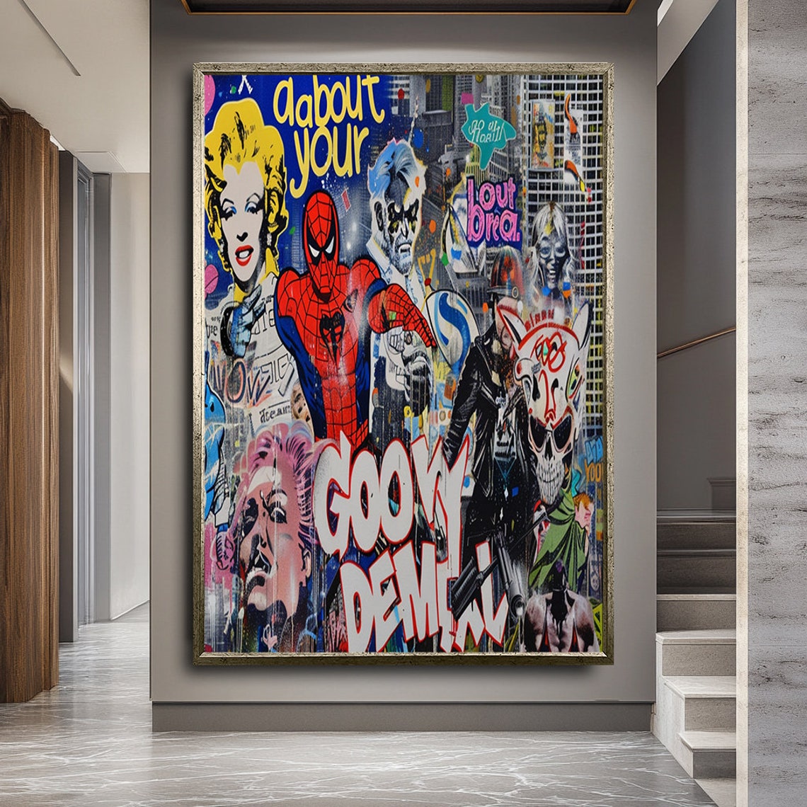 Pop Art Collage Spider-Man Marilyn Monroe Graffiti Style Poster - Image 2