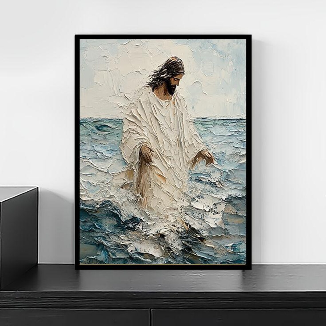 Jesus Walking on Water Textured Impasto Oil Painting Faith Art Poster - Image 4