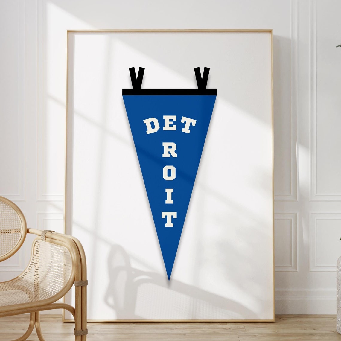Detroit Blue Vintage Pennant White Collegiate Lettering Wall Poster