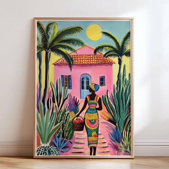 Afrocentric African Woman Art Print, Maximalist Boho