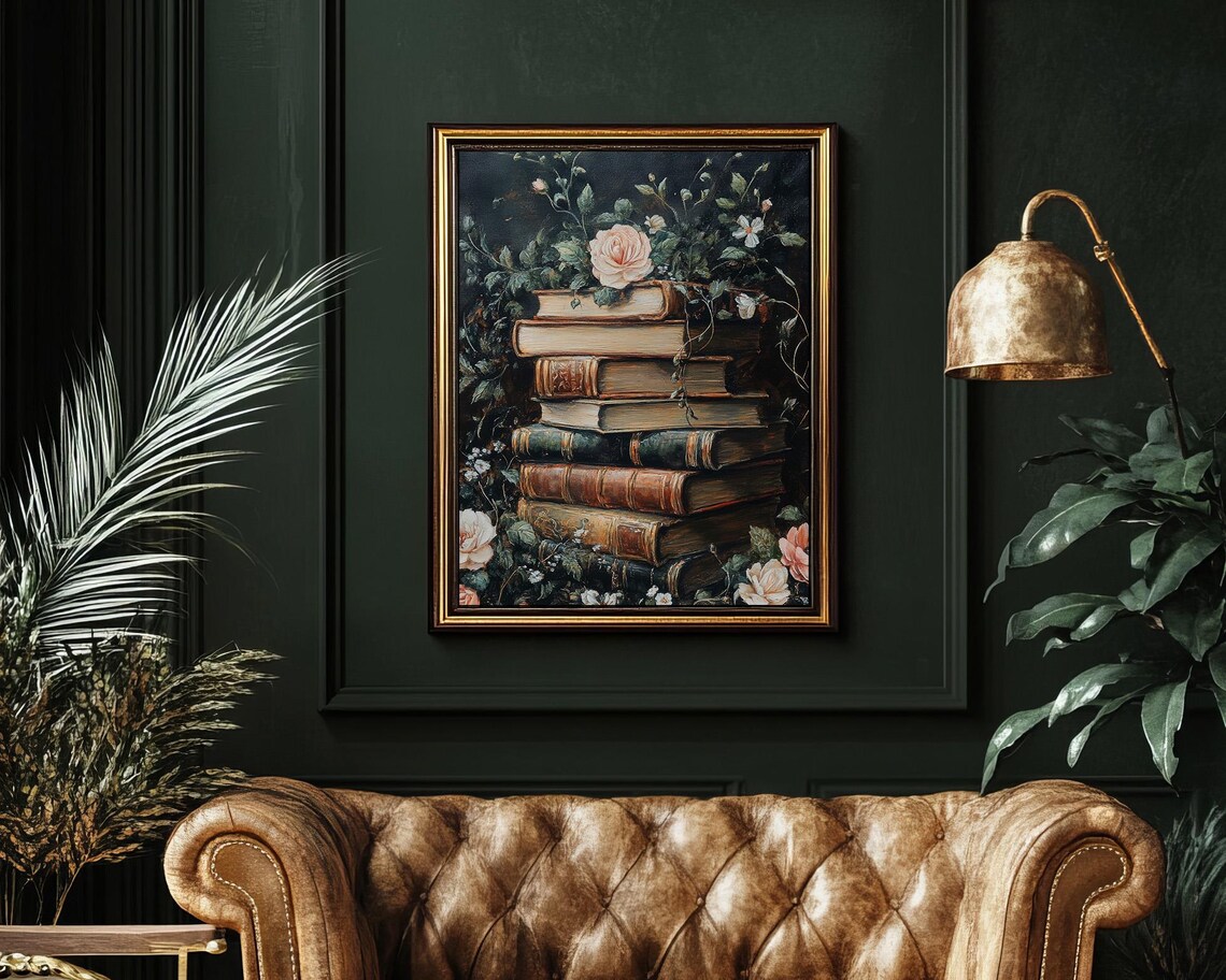 Dark Academia Books And Flowers Art Print, Cottagecore - Image 4