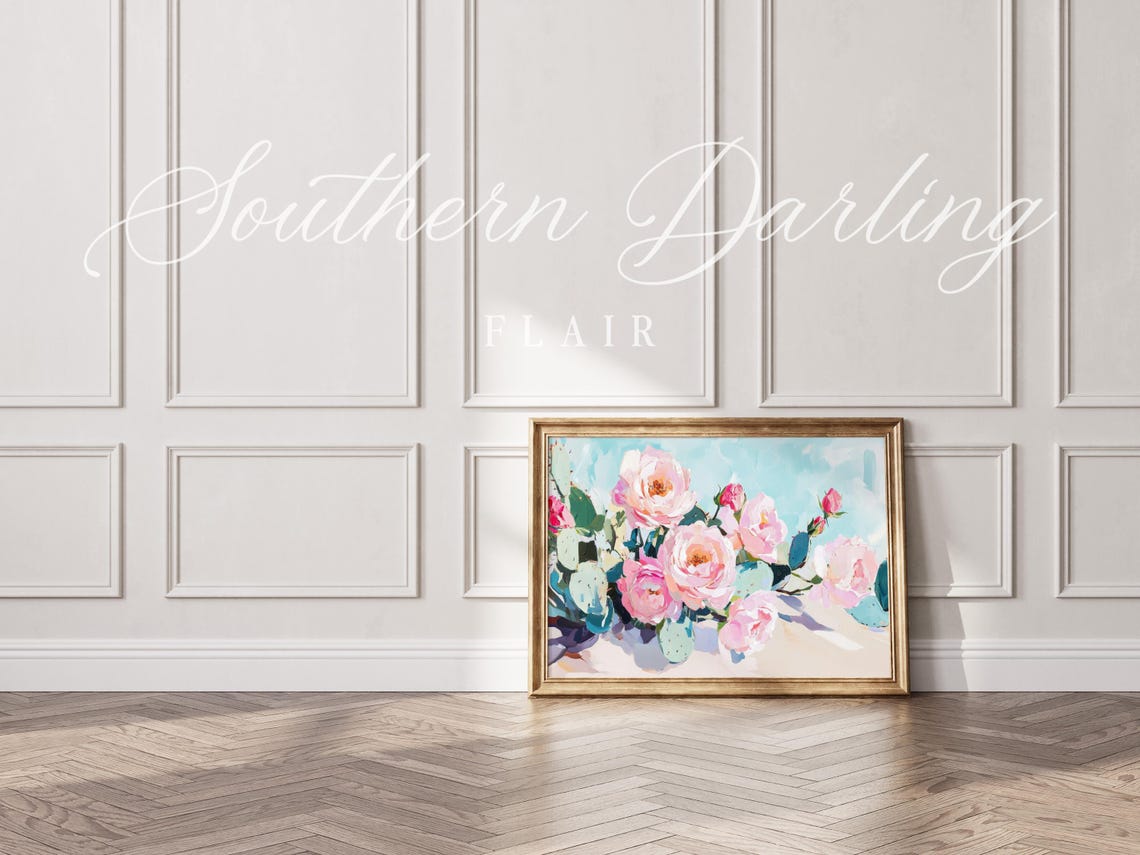 Pink Roses With Prickly Pear Cactus Pastel Floral Oil Painting Poster - Image 4