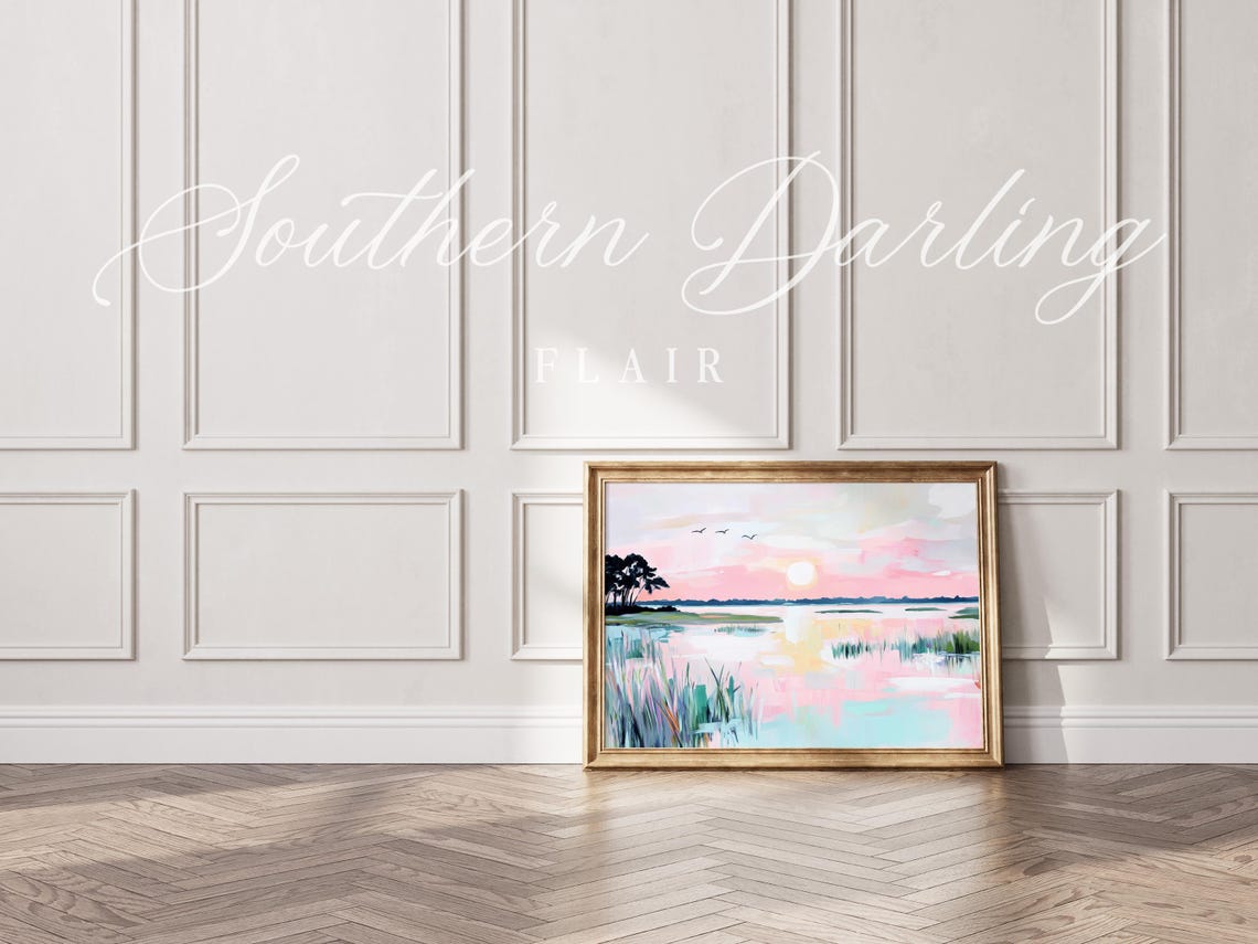 Pastel Marsh Sunset Wetland Birds Coastal Landscape Painting Poster - Image 3
