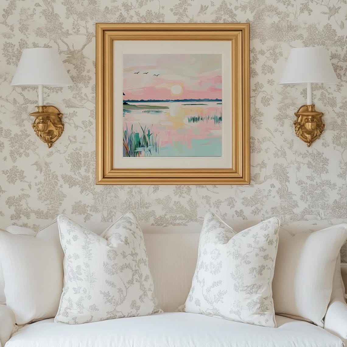 Pastel Marsh Sunset Wetland Birds Coastal Landscape Painting Poster - Image 5