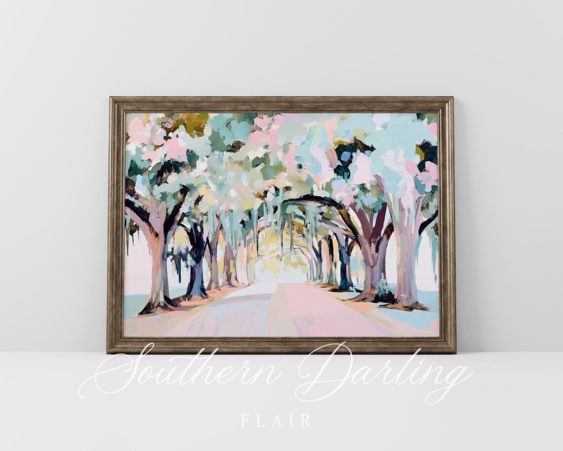 Savannah Live Oak Trees Canopy Road, Pastel Art Print - Image 4