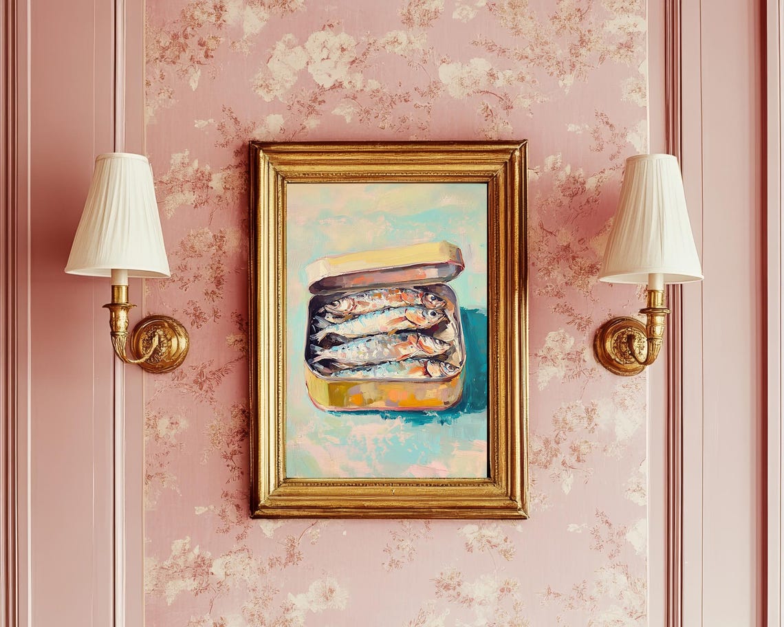 Sardine Tin Open With Fresh Fish Pastel Coastal Kitchen Art Poster - Image 2