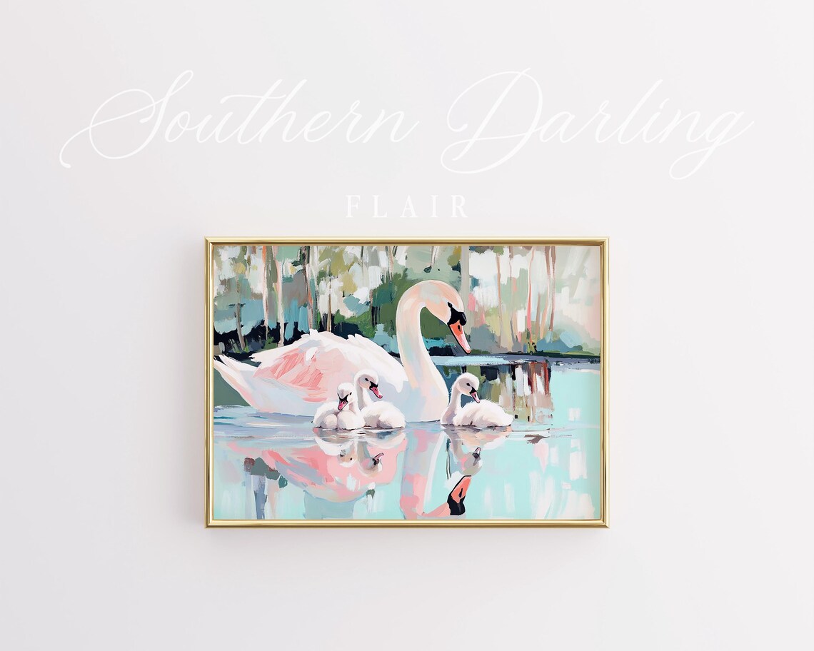 Mother Swan With Babies, Coquette Wall Art Print - Image 3