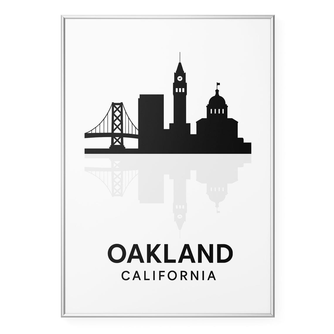Oakland California Skyline Bay Bridge Clock Tower Minimalist Poster