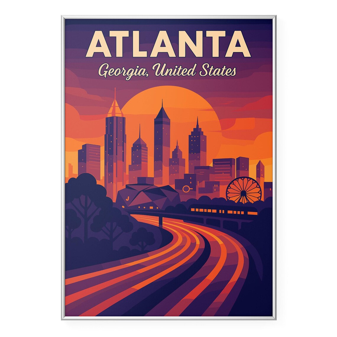 Atlanta Georgia Sunset Downtown Skyline Retro Travel Art Poster