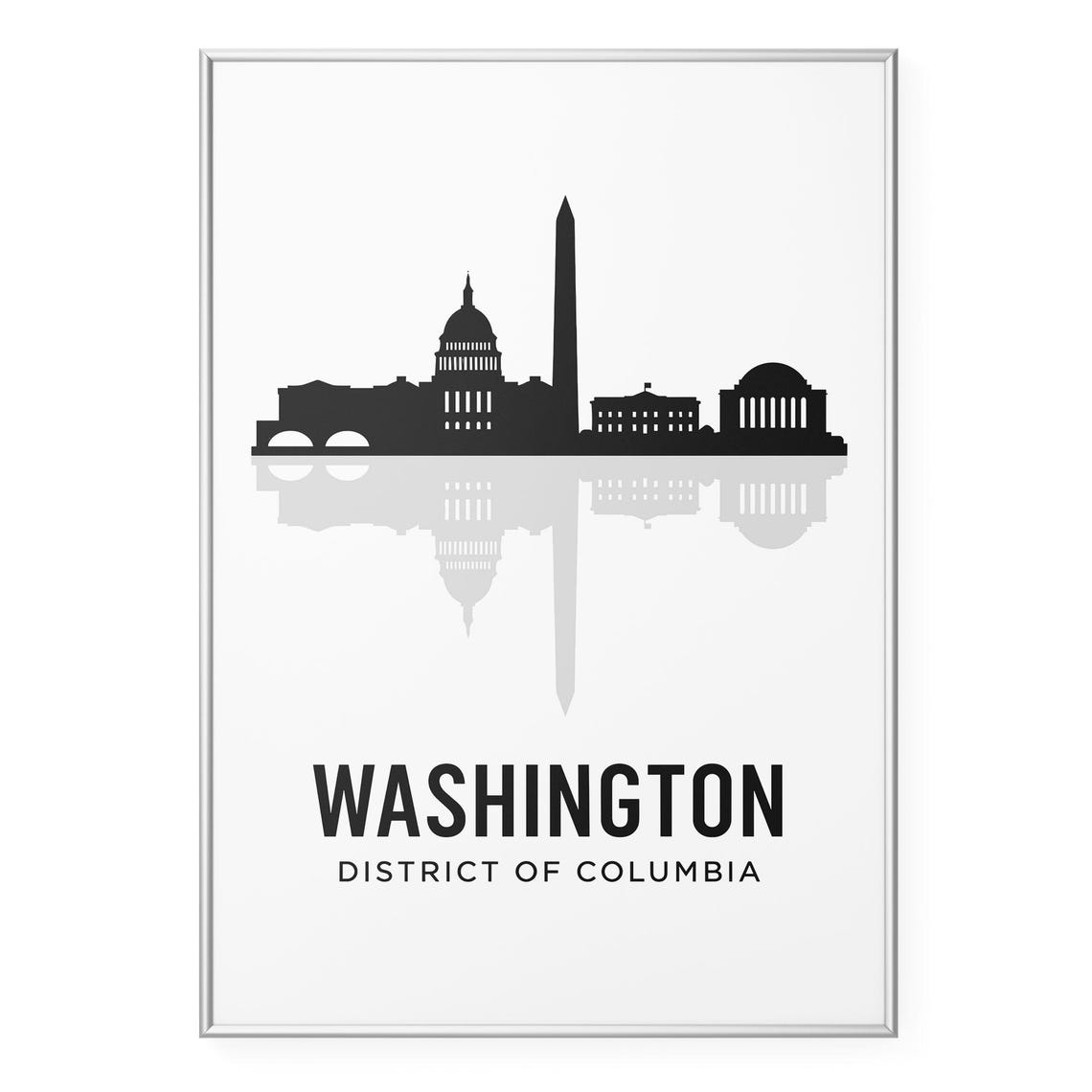 Washington DC Skyline Silhouette with Capitol and Monuments Poster