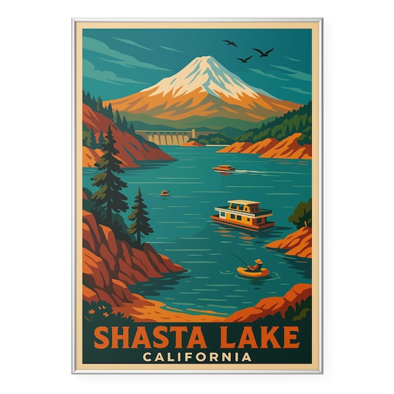 Shasta Lake Photo Print Poster, Modern Office Decor