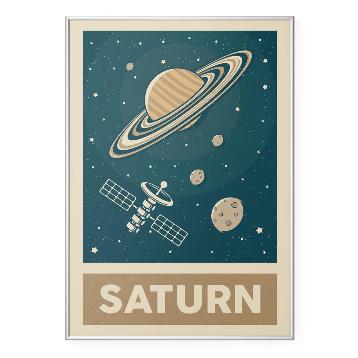Retro Saturn Planet Rings Satellite Vintage Space Poster Artwork